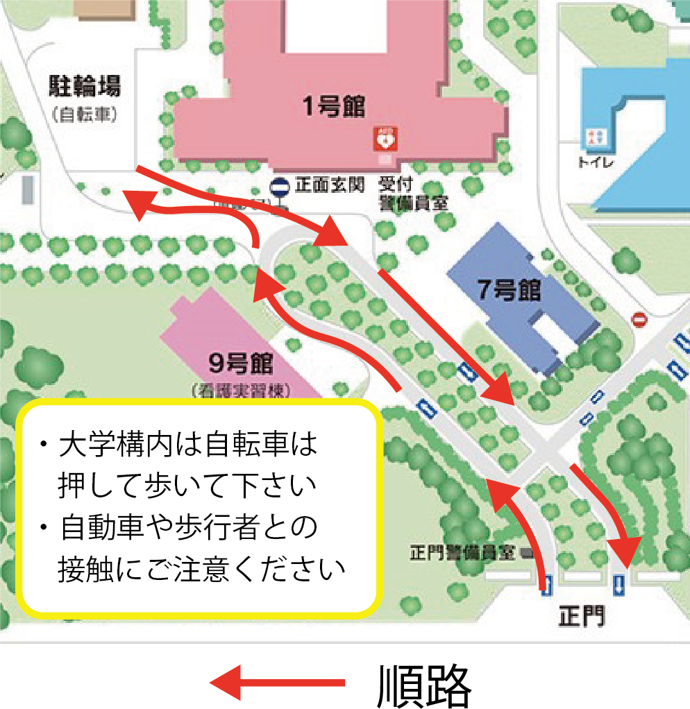 正門から駐輪場までの行き方マップ