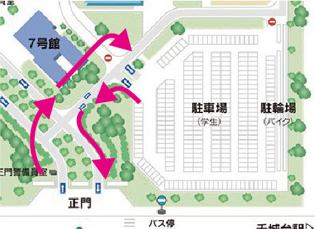 正門から学生駐車場までの行き方マップ